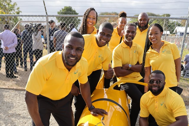 Members of Jamaica's National bobsleigh team ahead of a visit by the Duke and Duchess of Cambridge to Trench Town, the birthplace of reggae in Kingston, Jamaica, on day four of their tour of the Caribbean on behalf of the Queen to mark her Platinum Jubilee. Picture date: Tuesday March 22, 2022. EMN-220323-125645005