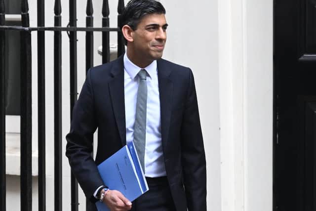LONDON, UNITED KINGDOM – MARCH 23:  Chancellor of the Exchequer Rishi Sunak leaves 11 Downing Street for the House of Commons to deliver his Spring Statement on March 23, 2022 in London, England. Chancellor Rishi Sunak is set to deliver the Spring Statement at the House of Commons as UK inflation hits a 30-year high amid escalating cost of living crisis.  (Photo by Leon Neal/Getty Images) 775792071
