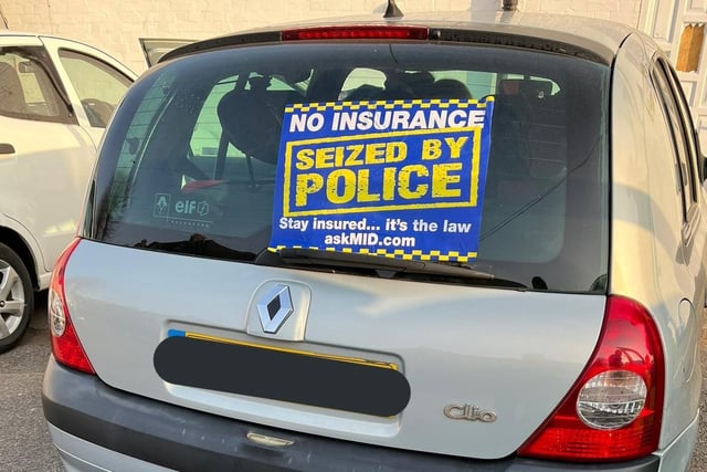 The driver of this Clio in Peterborough was caught with no insurance, licence, MOT or tax. (Photo: BCH Road Police Unit @roadpoliceBCH)