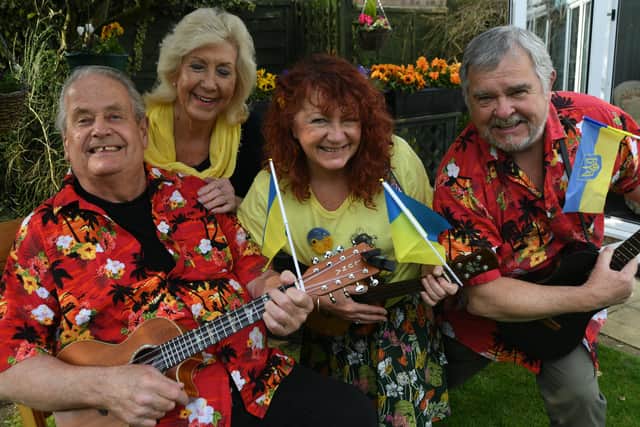 John and Rosie Sandall with Ukulele band members Mandy Chasney and Jim Stowe who will take part in a Ukraine fundraiser. EMN-220329-111658009