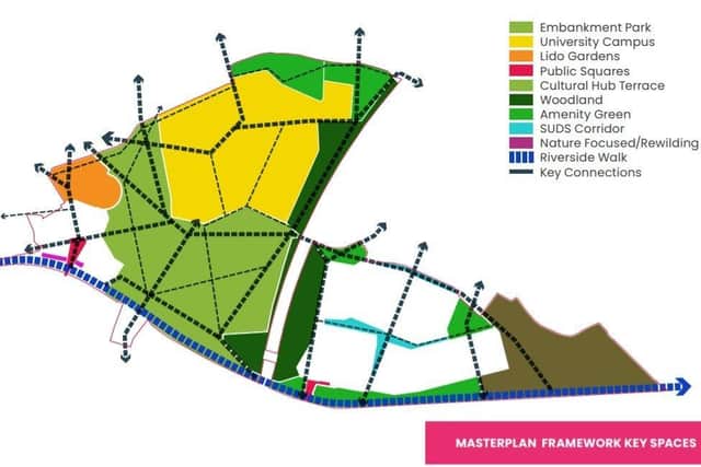 A map of the masterplan showing the university campus without the stadium.