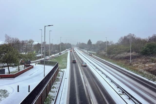 Snow on the Frank Perkins Parkway this morning. Pic: Andy Hutchcraft