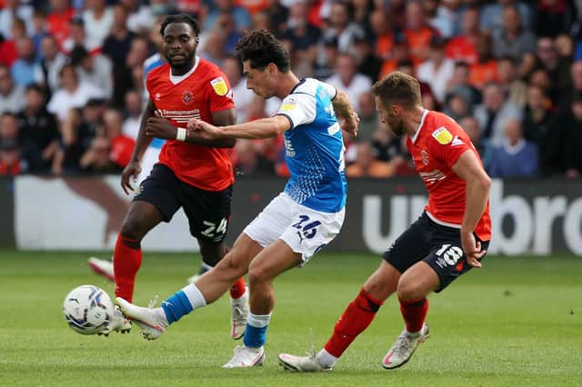 Joel Randall in action for Posh on the opening day of the current season at Luton Town.
