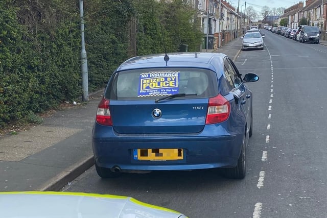 This vehicle in Peterborough drove through a red light in in front of a marked traffic car. The driver had no licence and no insurance. The vehicle was seized and the driver reported for all offences.