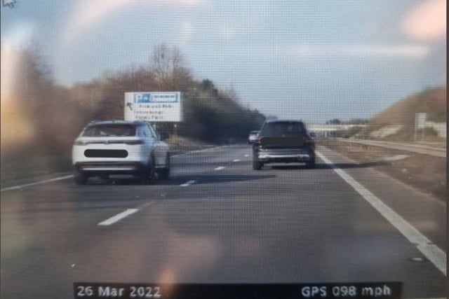 The driver of this black Mercedes drove past a marked police car at 98mph. The driver's excuse was that he 'hadn't seen' the officers.