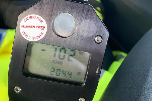 This vehicle in Sawtry was speed checked at 102mph. The driver was unaware of the presence of officers - despite the officers being in a fully marked police car. The driver was reported.