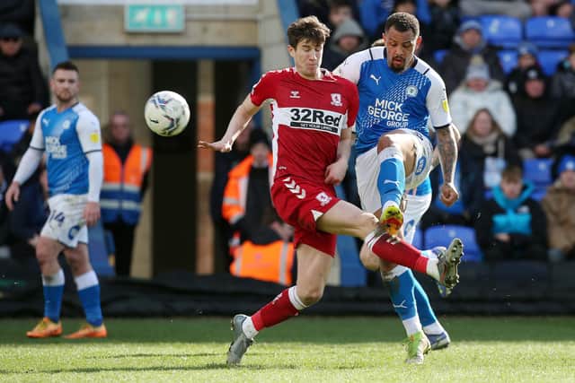 Jonson Clarke-Harris of Peterborough United in action against Middlesbrough. Photo: Joe Dent/theposh.com.