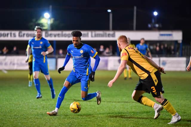 Ky Marsh-Brown scored for Peterborough Sports at Royston. Photo: James Richardson.