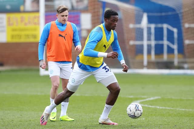 Emmanuel Fernandez of Peterborough United during the pre-match warm-up ahead of his debut against Middlesbrough. Photo: Joe Dent/theposh.com.