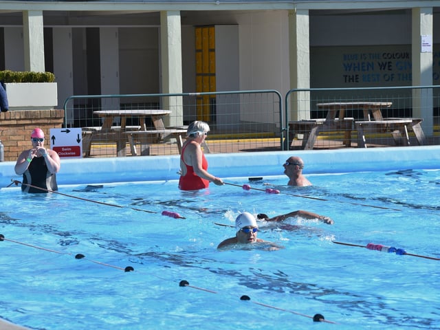 Opening of the Lido - some of the swimmers using the pool on the first day. EMN-220204-104132009