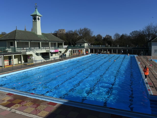 Opening of the Lido - some of the swimmers using the pool on the first day. EMN-220204-104154009
