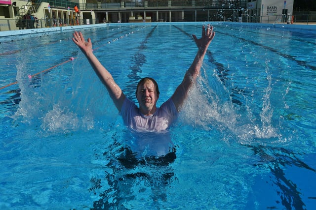 Opening of the Lido - FIRST in the pool this season MP for Peterborough Paul Bristow EMN-220204-104058009