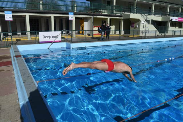 Opening of the Lido - some of the swimmers using the pool on the first day. EMN-220204-104109009