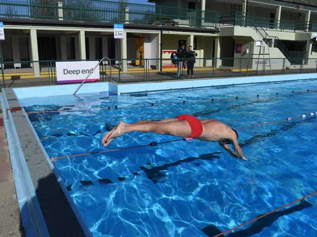 Opening of the Lido - some of the swimmers using the pool on the first day. EMN-220204-104109009