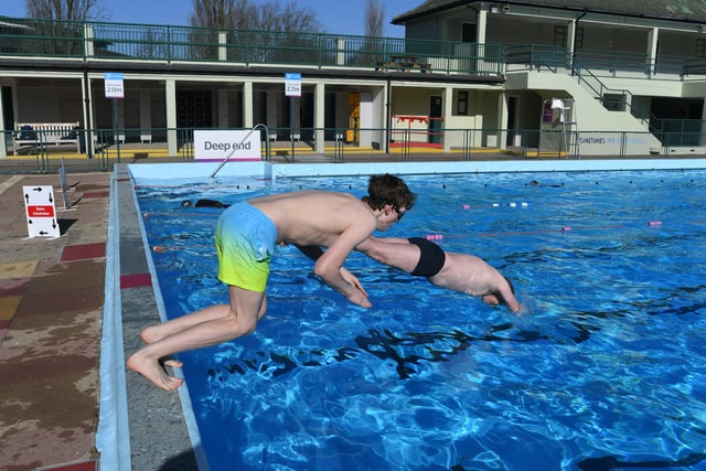 Opening of the Lido - some of the swimmers using the pool on the first day. EMN-220204-104003009