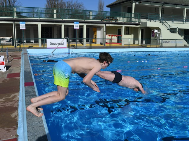 Opening of the Lido - some of the swimmers using the pool on the first day. EMN-220204-104003009