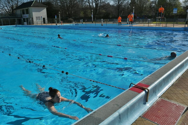 Opening of the Lido - some of the swimmers using the pool on the first day. EMN-220204-104014009