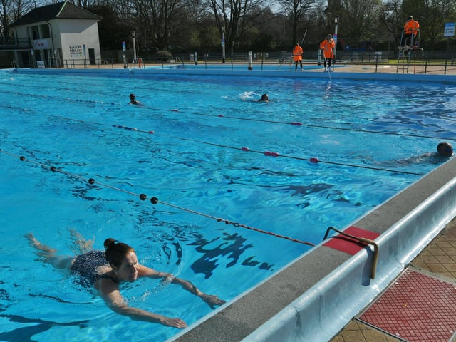 Opening of the Lido - some of the swimmers using the pool on the first day. EMN-220204-104014009