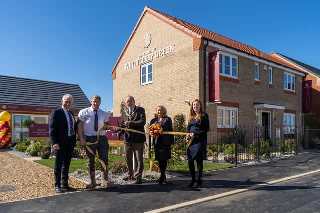 Pictured from left to right: John Anderson, Group Chief Executive at Allison Homes; Russell Patrick, Site Manager; Councillor David Mason; Vonya Campey, Sales Executive and Charlotte Barber, Sales Manager.