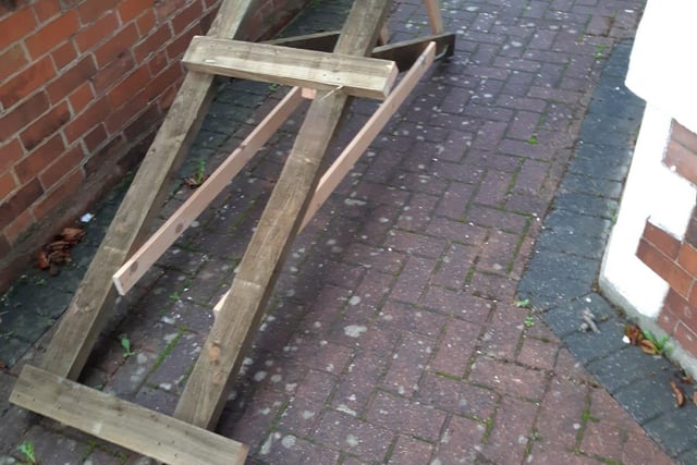 The wooden frame used to barricade the door