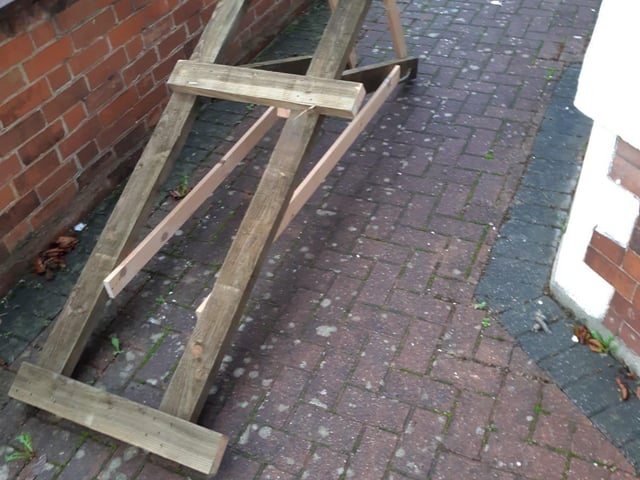 The wooden frame used to barricade the door