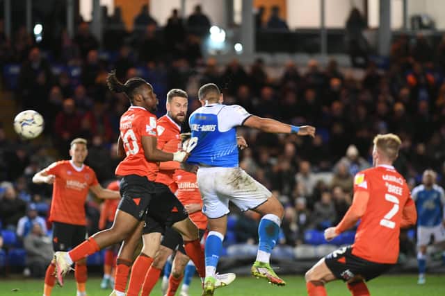 Jonson Clarke-Harris equalises for Posh against Luton. Photo: Joe Dent/theposh.com.