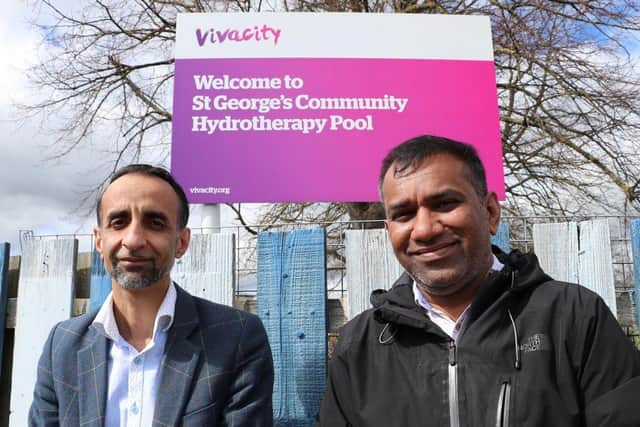 Cllr Shaz Nawaz (left) and Ranjith Mahamani (right) outside the pool