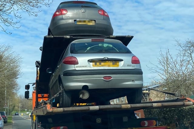 While officers were waiting for the recovery of the top vehicle, which they had seized for having no insurance in Peterborough, they were passed by the bottom vehicle - who also had no insurance. Both drivers reported and their vehicles seized.