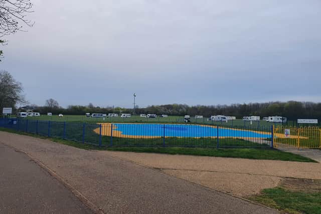 Travellers on site at Bretton Water Park.