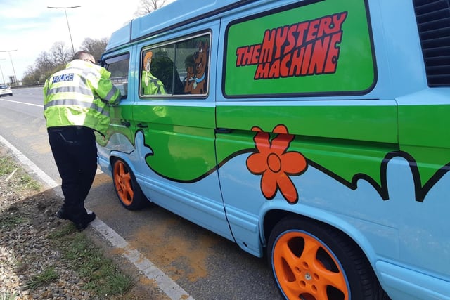 This Scooby Doo Mystery Machine was spotted on the roads by officers this week. Officers took to Twitter and said "the vehicle's MOT was also a mystery - but unfortunately the driver didn't have a Scooby. The driver would've got away with it - if it wasn't for those meddling officers." Mystery solved: driver reported.