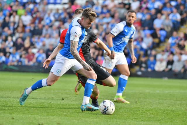 Sammie Szmodics is about to equalise for Posh against Blackburn. Photo: David Lowndes.