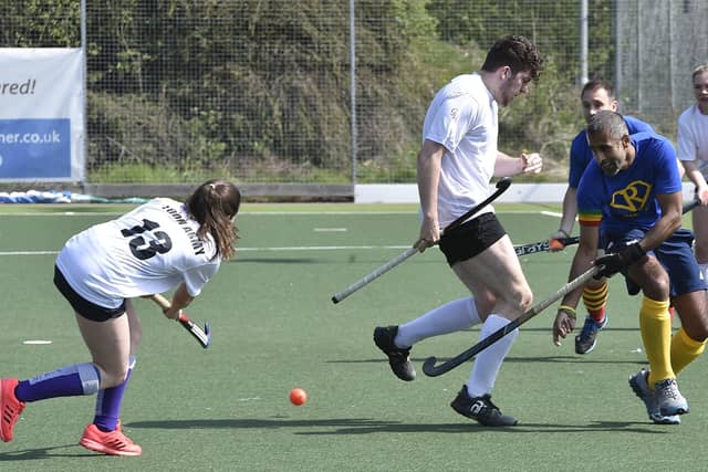 Brummitt hockey tournament at Bretton Gate. Action from Toon Army (white) v Ragamuffins. Photo: David Lowndes