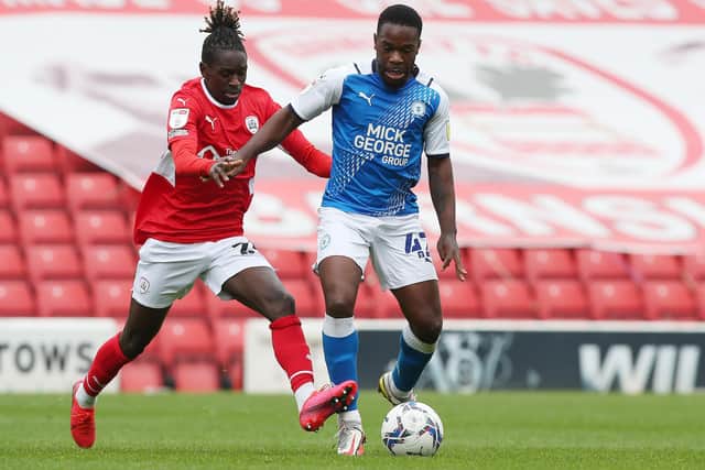 Jeando Fuchs of Peterborough United in action against Barnsley. Photo: Joe Dent/theposhcom.