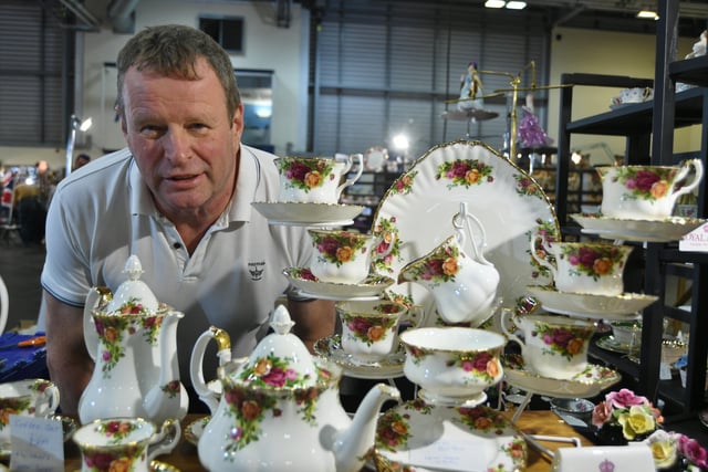 Festival of Antiques at the East of England Arena. Bone china trader Rick Marritt from Holbeach EMN-220416-171115009