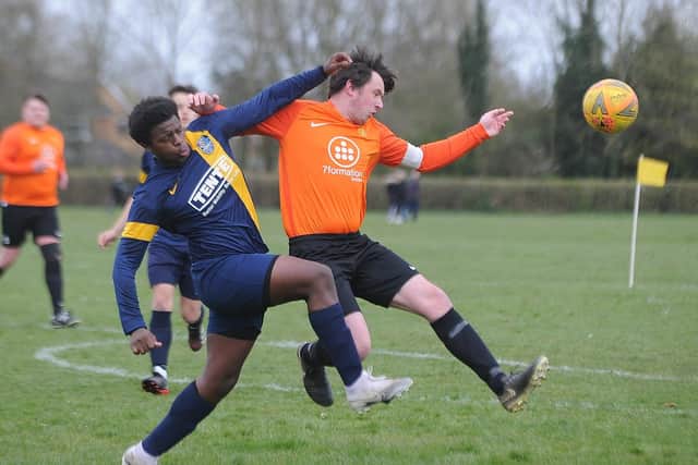 Stamford Bels Reserves during a 6-1 win in the Peterborough Junior Cup against Glinton & Northborough (blue) at Werrington Sports Centre.  Photo: David Lowndes.