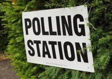Polling station sign in Peterborough