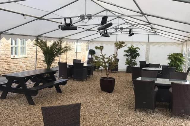 The Crown Inn at Elton has reopened with a marquee at the back and seating at the front
