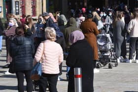 City Centre  Covid 19 lockdown restrictions ease on April 12th.Queues for Primark EMN-211204-124011009