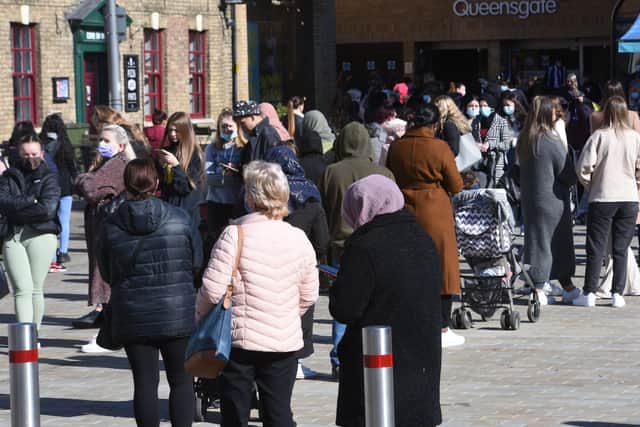 City Centre Covid 19 lockdown restrictions ease on April 12. Queues for Primark EMN-211204-124011009
