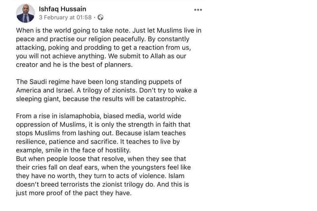 A Facebook post from Ishfaq Hussain