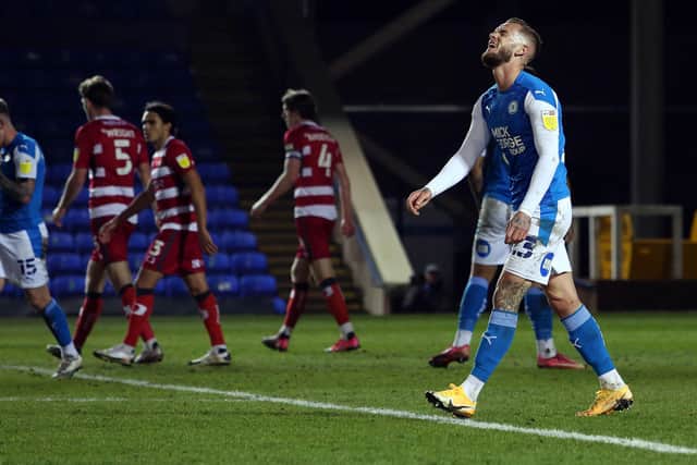 Joe Ward of Peterborough United cuts a frustrated figure during the draw with Doncaster Rovers. Photo: Joe Dent/theposh.com.