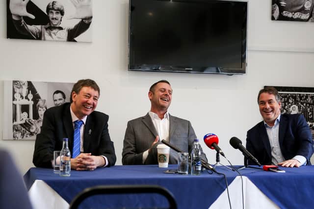 Posh co-owners from left Dr Jason Neale, Darragh MacAnthony and Stewart 'Randy' Thompson.