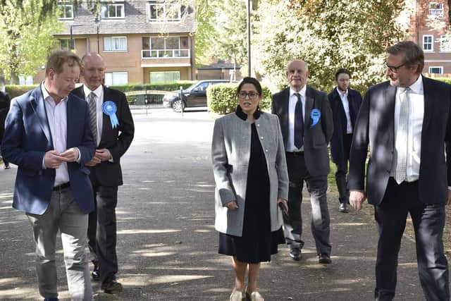 Priti Patel at Central Park with Paul Bristow, Darryl Preston, John Peach and James Palmer