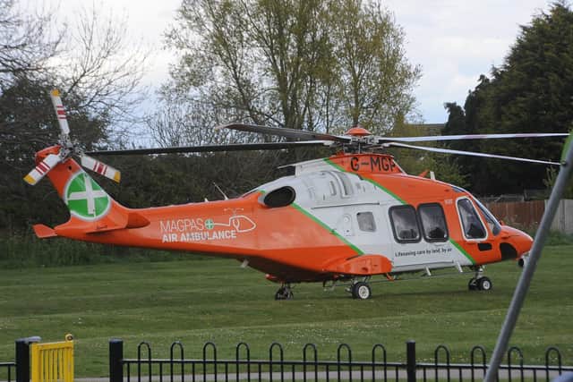 The Magpas Air Ambulance lands in Cardea today (May 4).