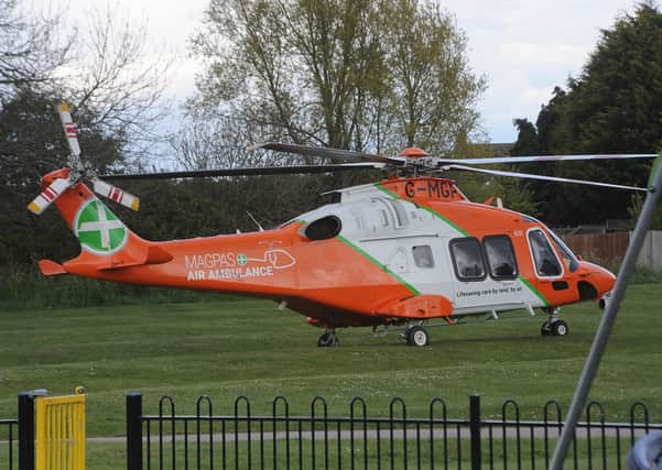 The Magpas Air Ambulance lands in Cardea today (May 4).