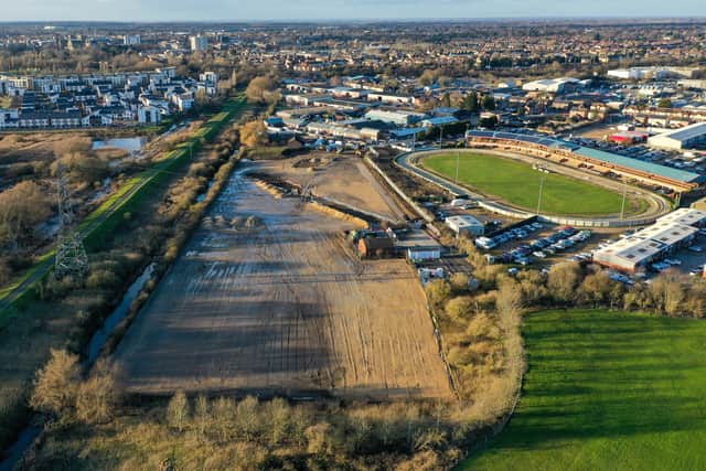 Peterborough Greyhound Stadium - to the right of photograph.