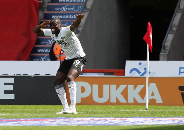 Idris Kanu of Peterborough United celebrates his goal. Photo: Joe Dent/theposh.com.