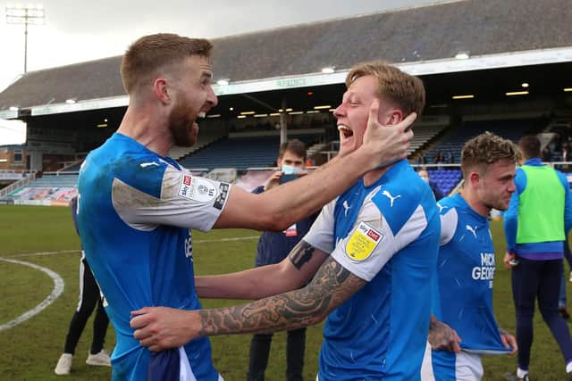 Keeping Mark Beevers (left) and Frankie Kent fit was crucial to Posh winning promotion, Photo: Joe Dent/theposh.com.