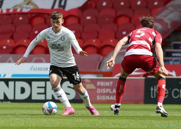 Harrison Burrows in action for Posh at Doncaster on the final day of the League One season. Photo: Joe Dent/theposh.com.