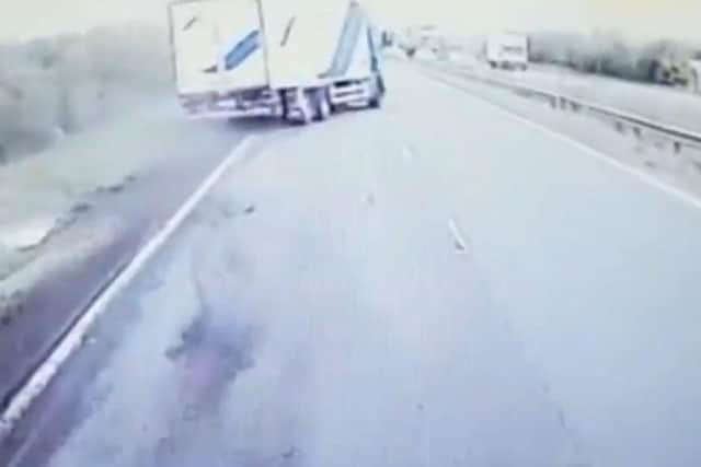 The moment the driver lost control was captured on camera